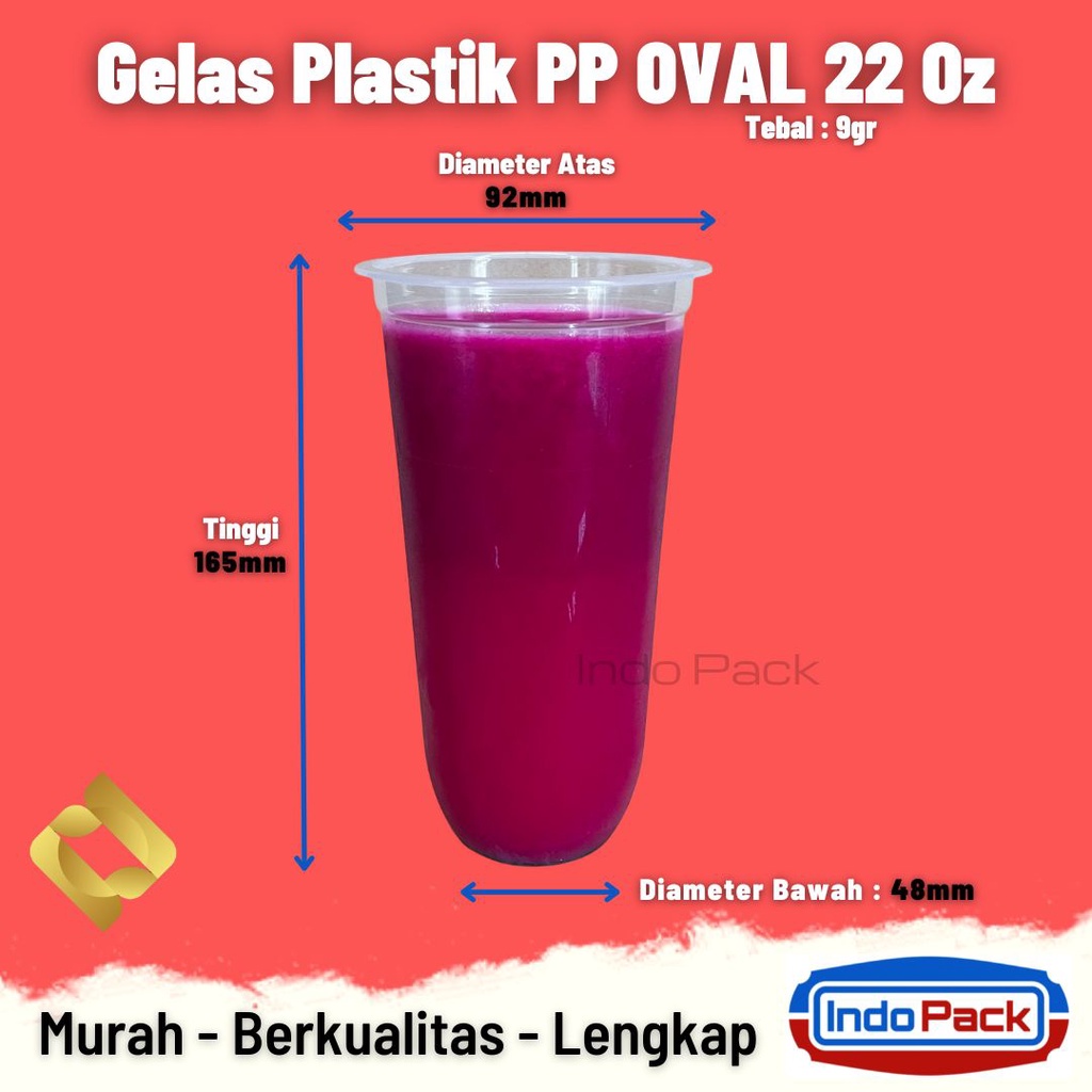 Gelas Plastik PP OVAL 22 Oz Tebal 9gr @50 Pcs RJM U Cup Plastic Cup