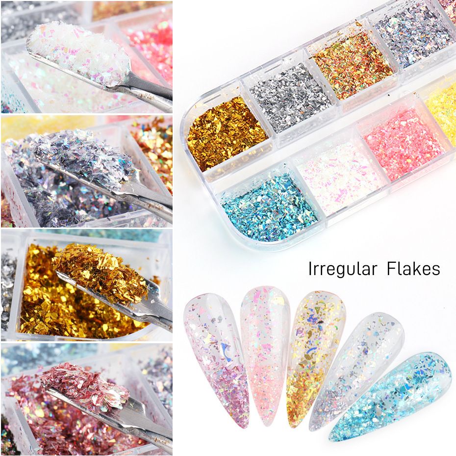 12Pcs SYMPHONY OPAL GLITTER NAIL MERMAID GLITTER / GLITTER MIX SUPER SHINY DEKORASI HIASAN NAIL ART FLAKES NAIL