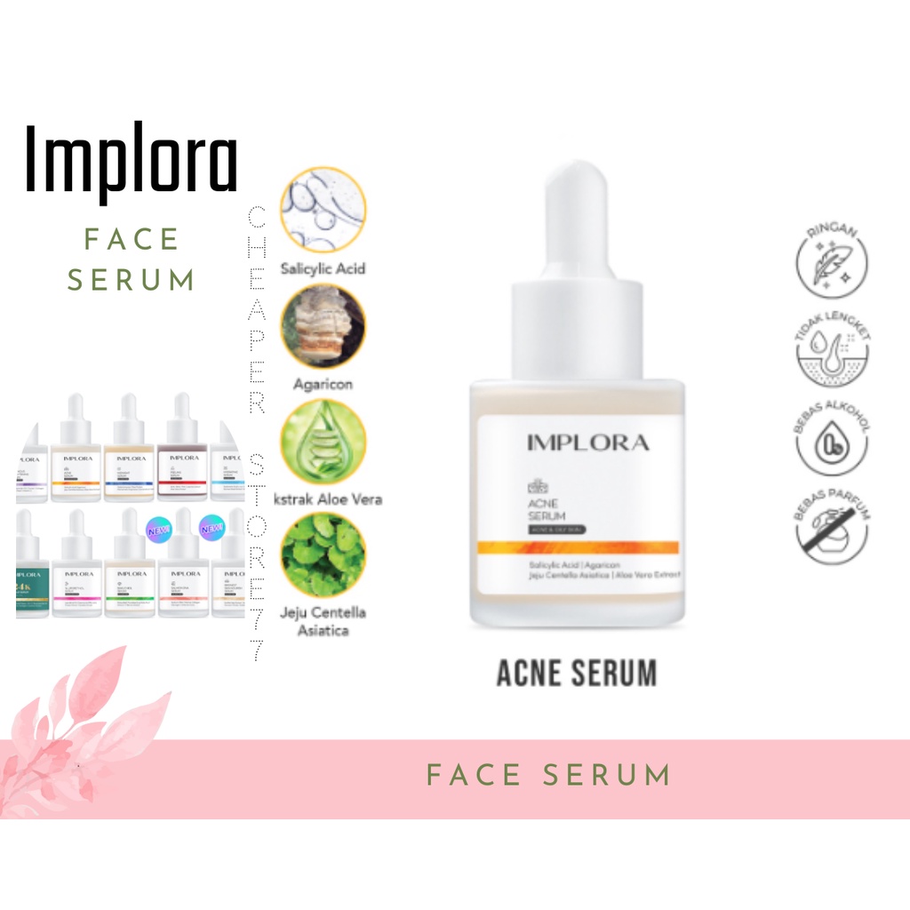 IMPLORA - FACE ACNE SERUM - LUMINOUS BRIGHTENING SERUM - MIDNIGHT SERUM - PEELING SERUM - HYDRATING SERUM 20 ml