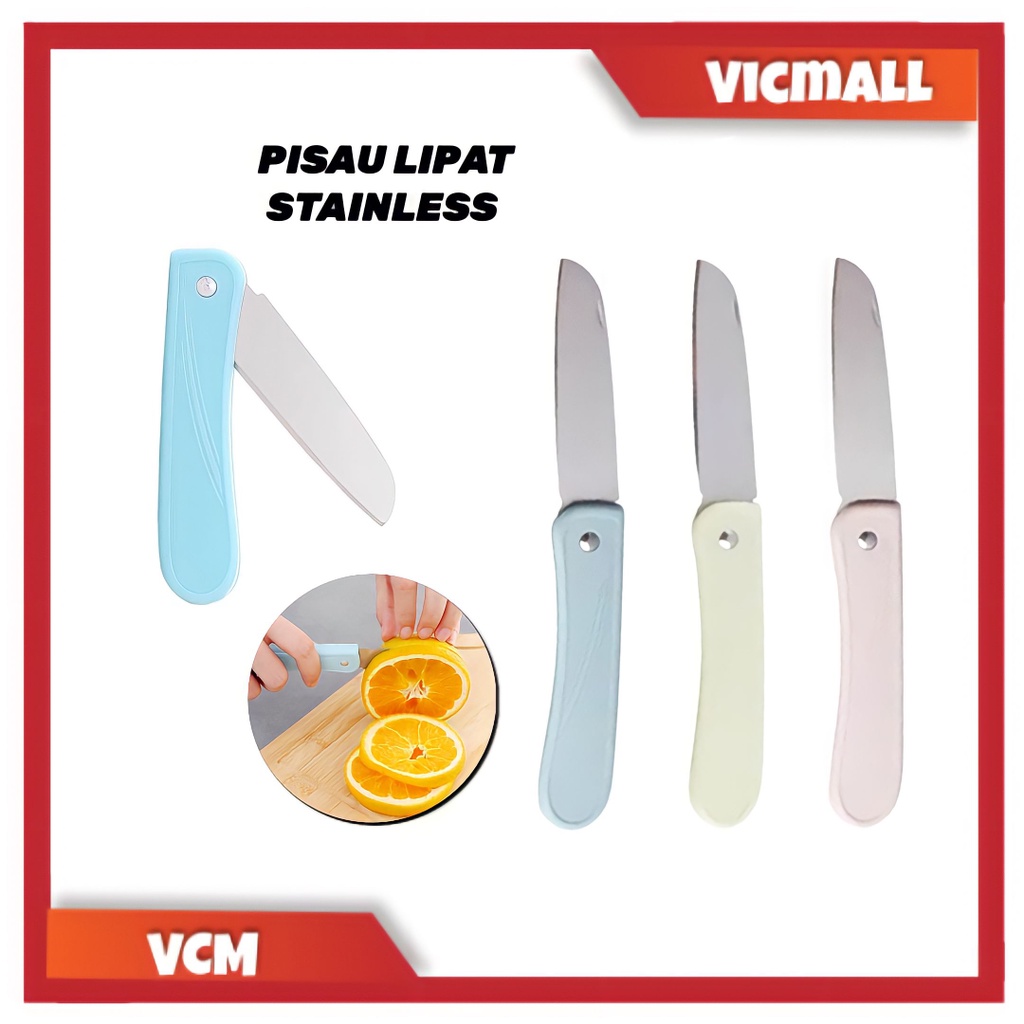 (VCM) pisau lipat stainless gagang plastik pisau dapur lipat pisau mini portable