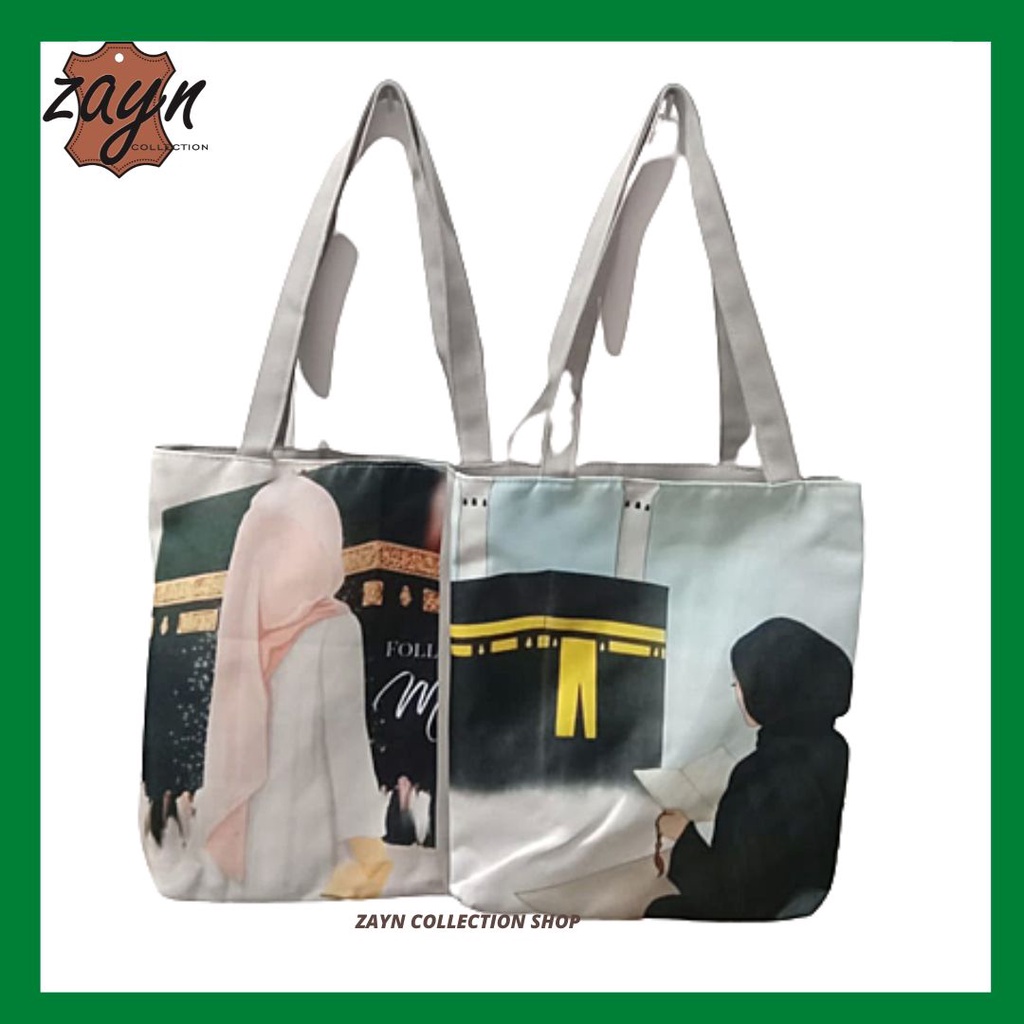 Tote Bag Wanita Resleting Kanvas Premium Shoulder Bag/Tas Bahu Perempuan