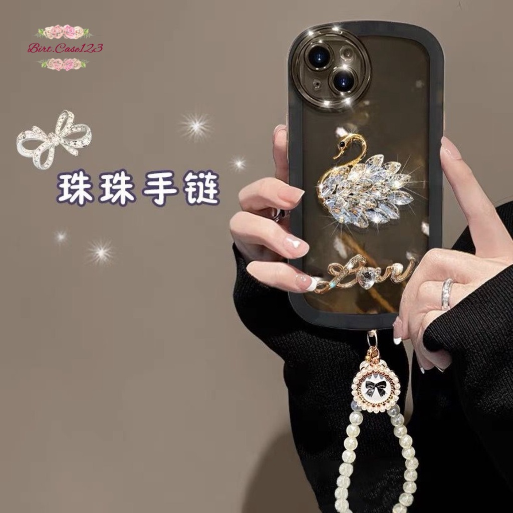 GC14 SOFTCASE OVAL DIAMOND SWAN LANYARD FOR IPHONE 7 8 7+ 8+ X XS XR XS MAX 11 12 13 14 PRO MAX PLUS BC7127