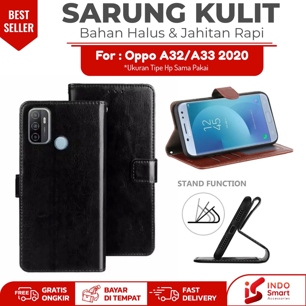 Oppo A32 A33 2020 / Case Oppo A32 A33 2020 / Leather Wallet Case Dompet Sarung Kulit Hp