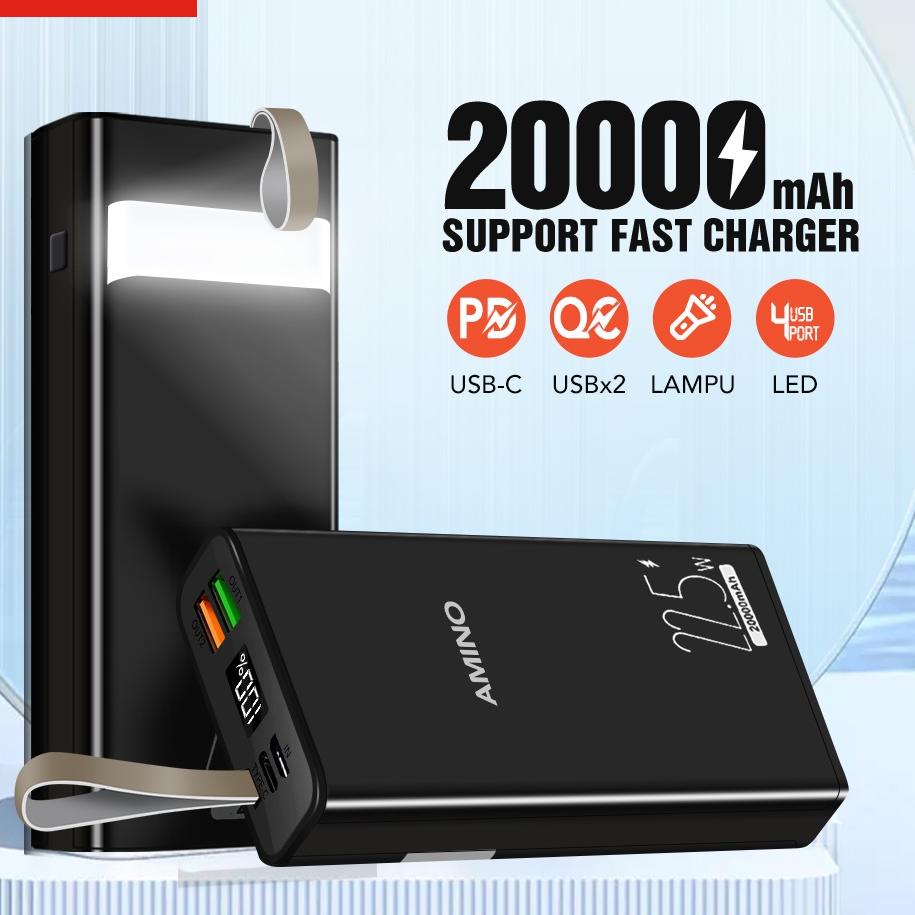 ✥ AMINO AP20 Powerbank  mAh LED Digital Display Power Bank Super Fast Charger PD QC 3.0 VOOC 3.0 Untuk Samsung Quick Charge Fast Charger Dual USB 22.5W LED Display Flash Light ✻