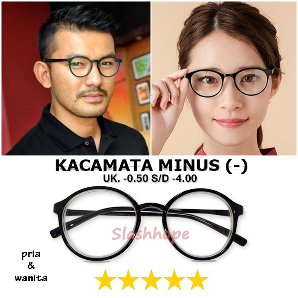 NEW -  Kacamata Minus Model Frame Bulat Oval Hitam Lensa Transparan Tersedia Ukuran ( -1.00 S.D -4.0
