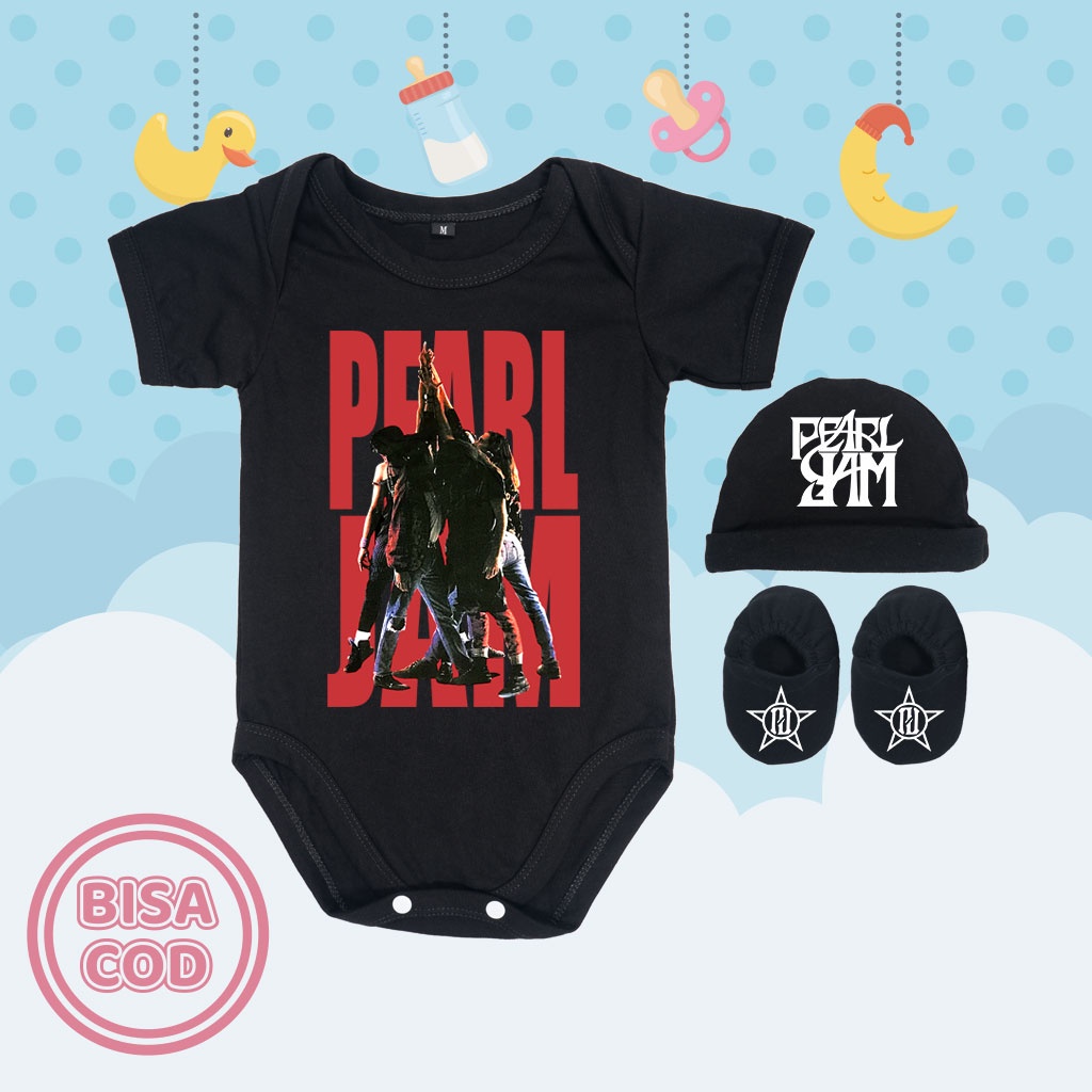 Baju Kodok Jumper Bayi Set Sepatu dan Topi Band Musik Grunge Pearl Jam Ten