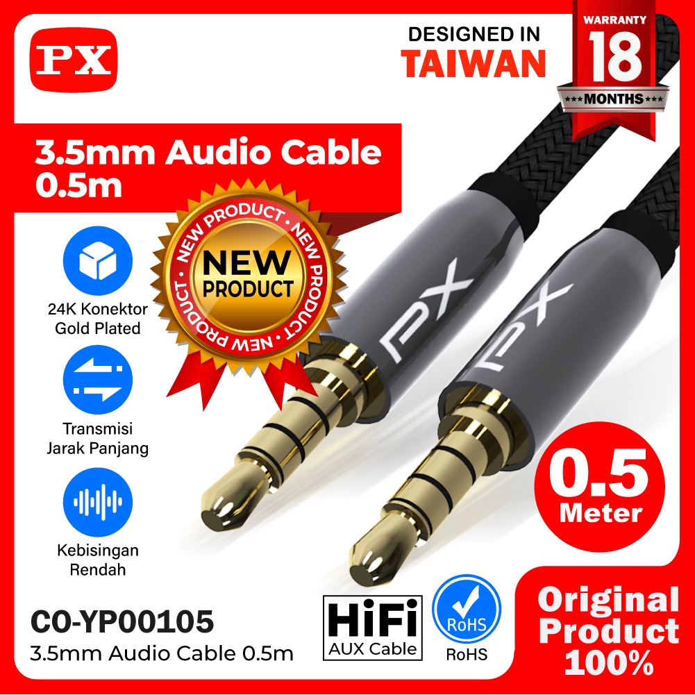 Kabel Aux Audio 3.5mm Male to Male Speaker 0.5 Meter PX CO-YP00105