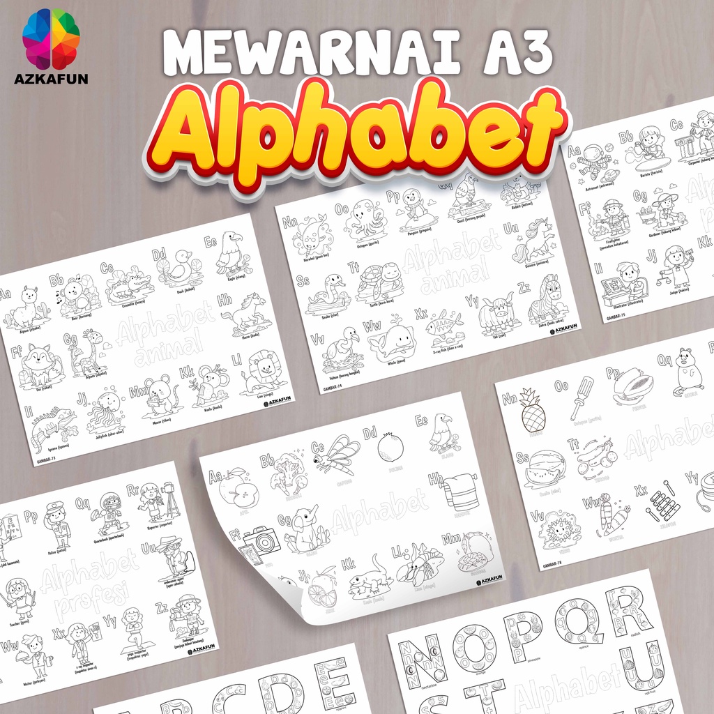 

Kertas Mewarnai A3 ALPHABET - Mewarnai alphabet hewan buah