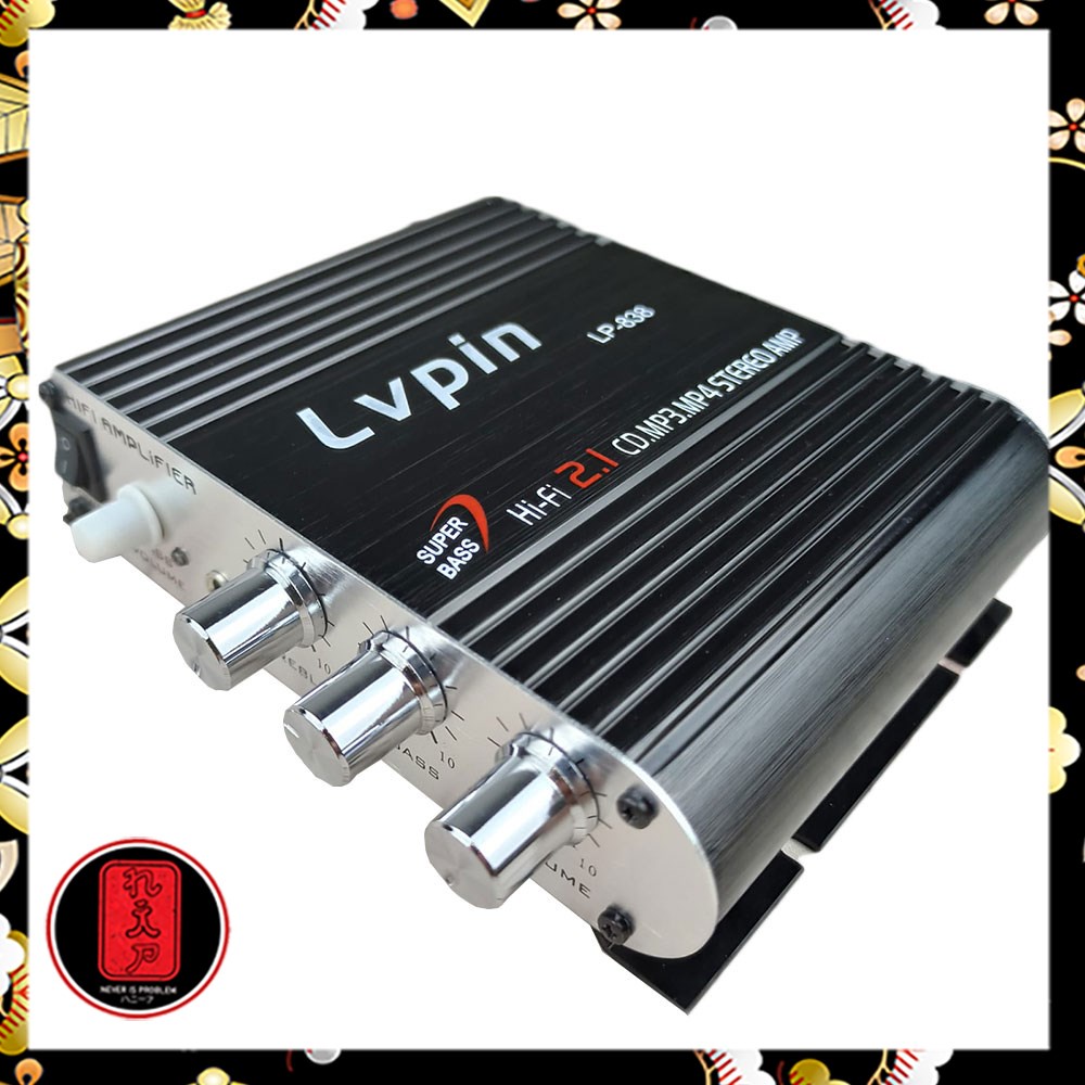 LVPIN Mini HiFi Stereo Amplifier Treble Bass Booster 12V - LP-838 - Black