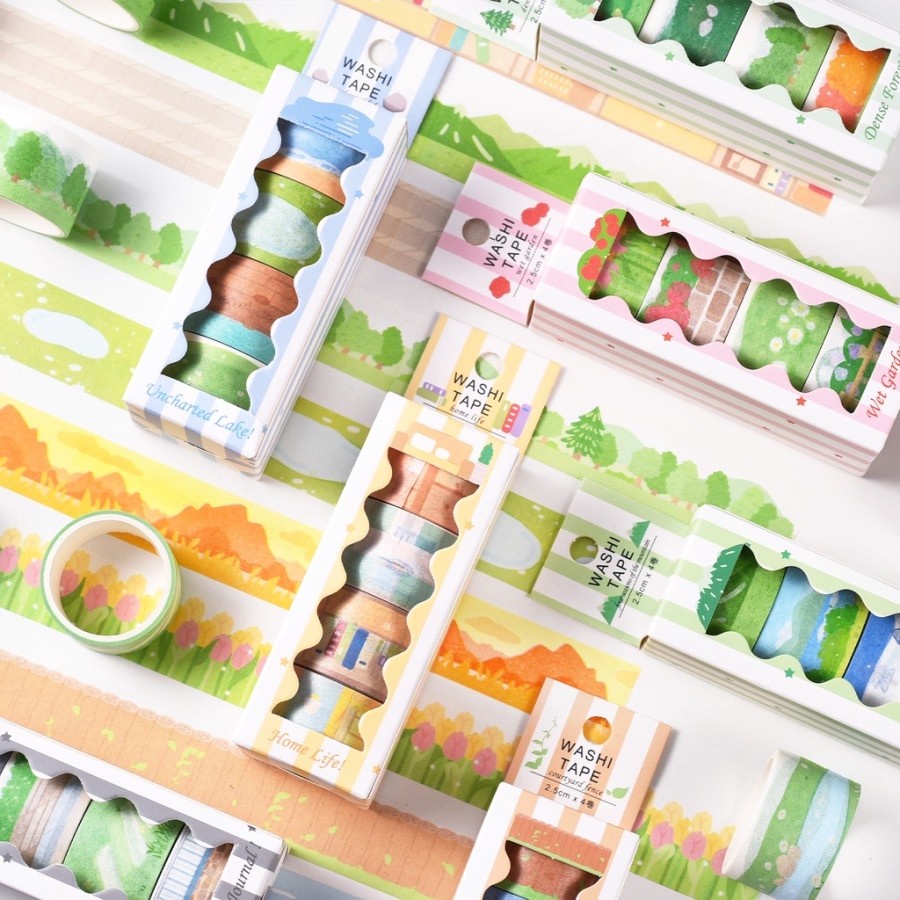 

1 Set Washi Tape Sticker Isi 4 Roll Decorative Masking Tape Scenery 09