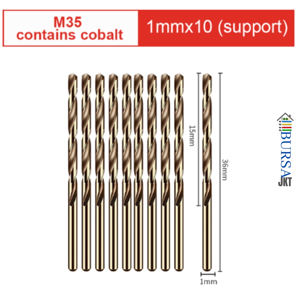 MATA BOR HSS COBALT BESI M35 GOLD MELUBANGI BESI STAINLESS STEEL 1 MM (min 2 pc)