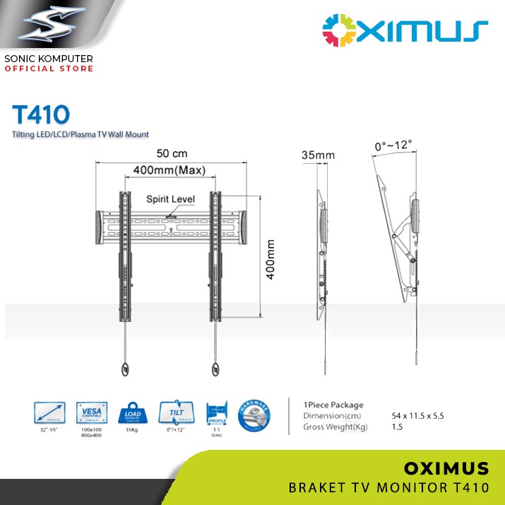 BRACKET TV LED LCD MONITOR 32&quot;-55&quot; OXIMUS T410 WALL MOUNT TILT - T410