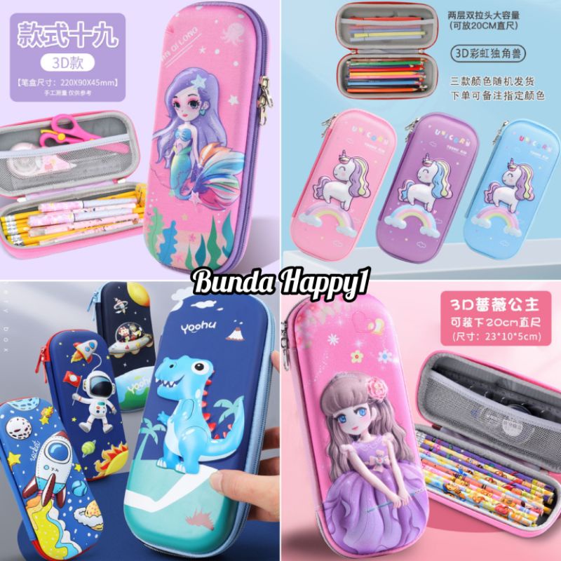 

Kotak Tempat Pensil Pena Anak 3D TK SD Waterproof Jerapah Unicorn Princes Astronot Mobil Dino