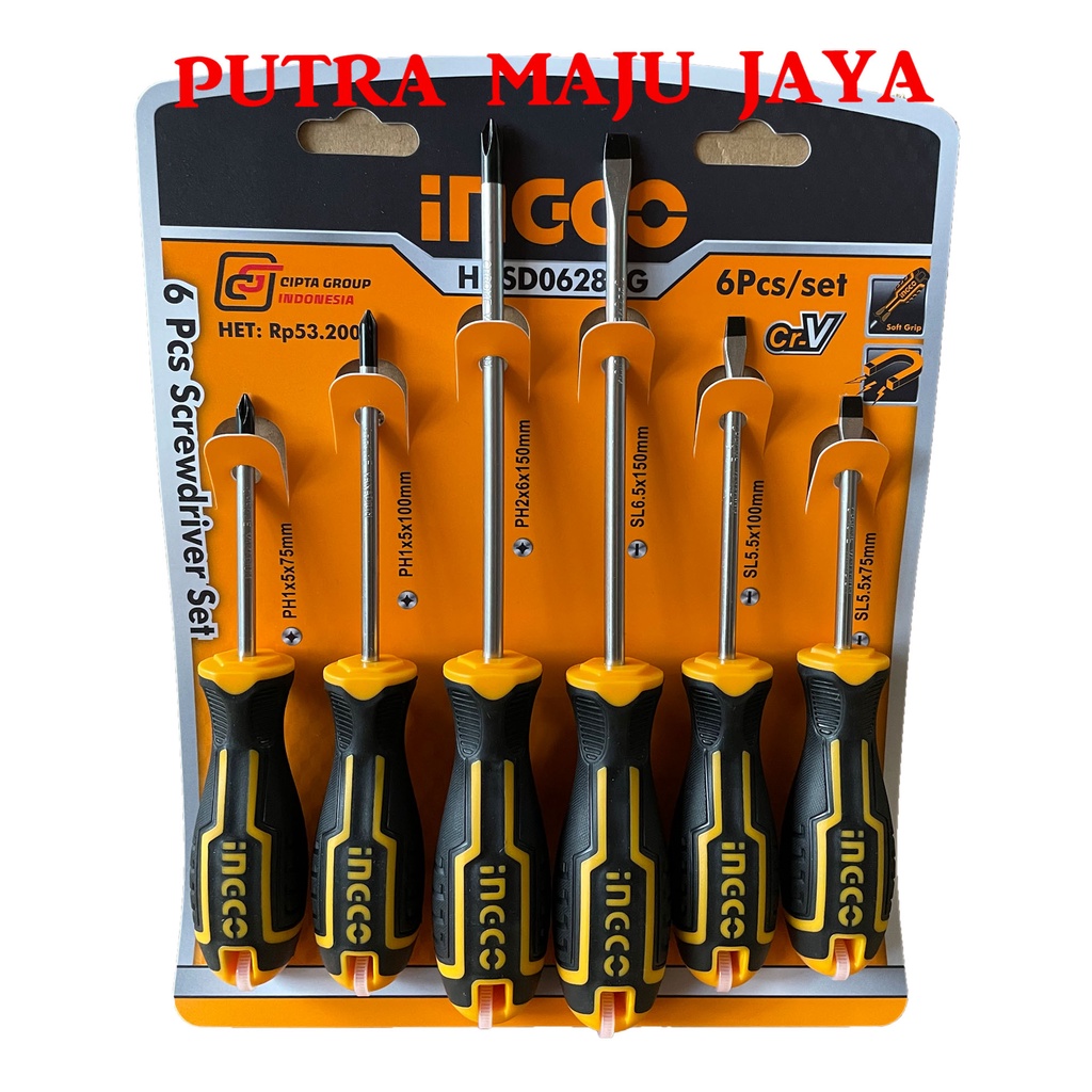 OBENG GAGANG KARET SCREWDRIVER SET 6 PCS INGCO HKSD0628CG INGCO