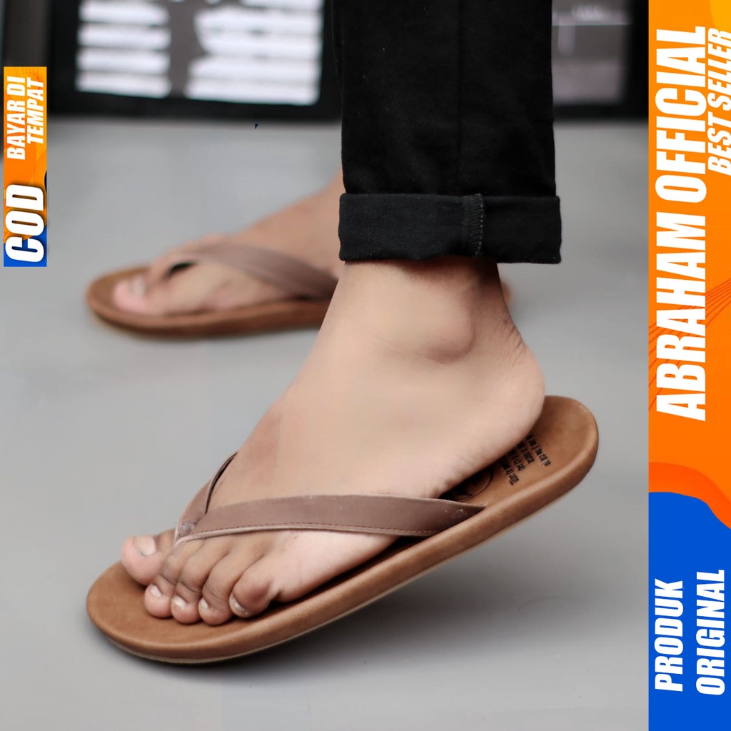 ABRHM x WALLET Sandal Jepit Pria Sandal Pria Sendal Cowok Kulit Asli Sandal Cowo Keren Kekinian Ori