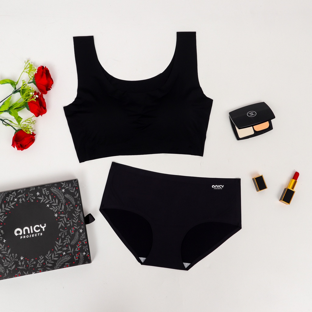 Onicy Skinfit - 1 Set Woman Seamless Underwear + Seamless Bra Black Series / Bra Busa / Full Cup Bis