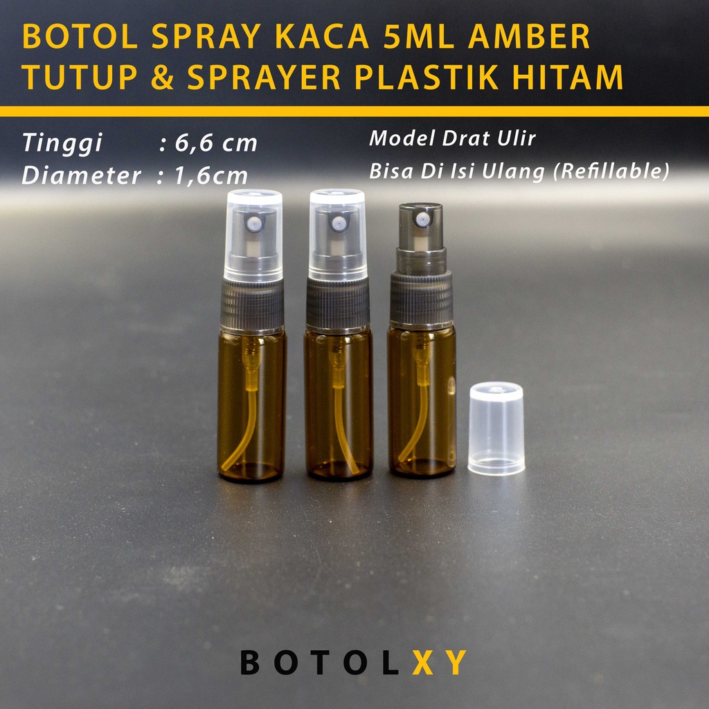 Botol Spray 5ml Kaca Amber Coklat Gendut Lebar - Parfum Refill Vial