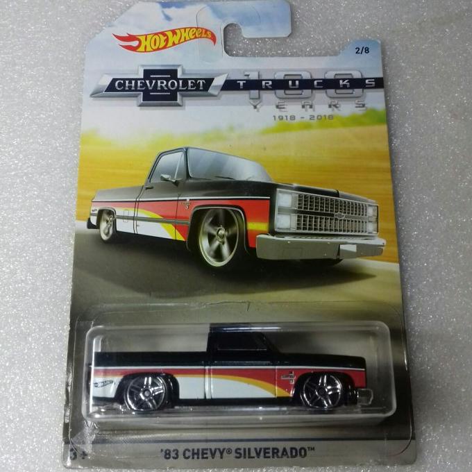 HOT WHEELS 83 CHEVY SILVERADO. CARD 100 YEARS CHEVROLET TRUCKS. LANGKA