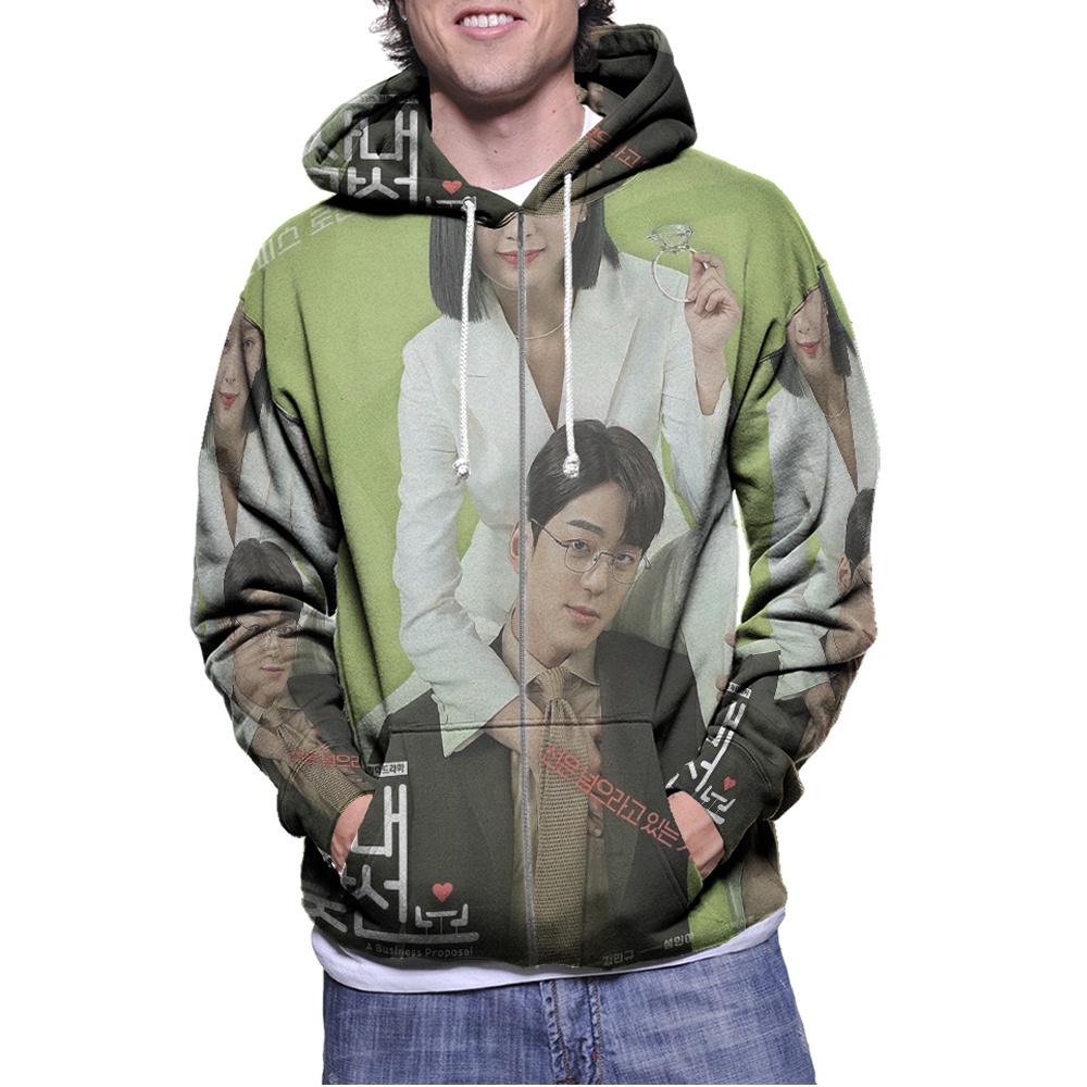 Jaket Hoodie A Business Proposal Hoodie Ritsleting Fullprint Bahan Polyester Jersey New Hoodie Zippe