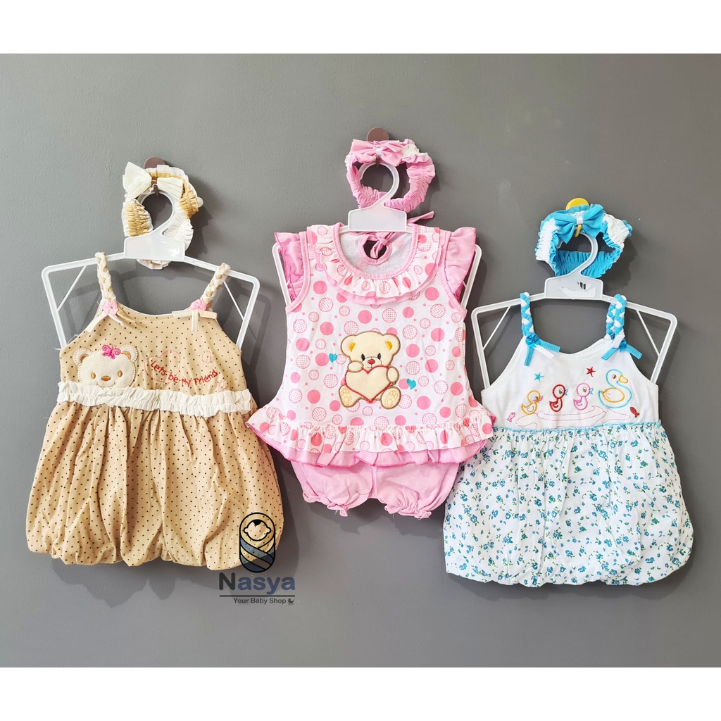 [P-073] Dress Bayi Usia 0-6 Bulan / baju anak perempuan ISI 3 (BONUS BANDANA)