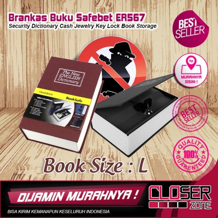 Brankas Brankas Buku Kamus Size L - Key Lock Metal Jewelry