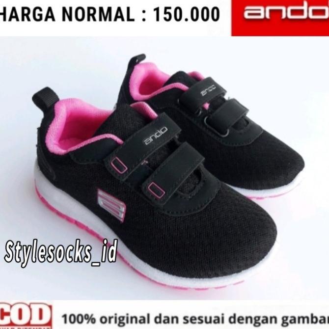 SEPATU ANDO ANAK HITAM PINK ORIGINAL / SEPATU SEKOLAH ANAK PEREMPUAN