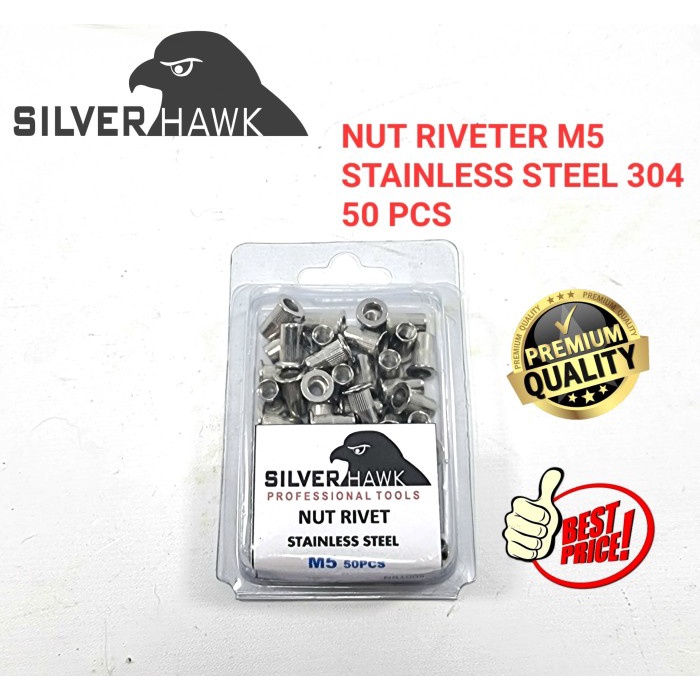 Rivet Nut M5 Galvanis/Stainless Steel Mur Rivet Tanam Rifnut Nutsert
