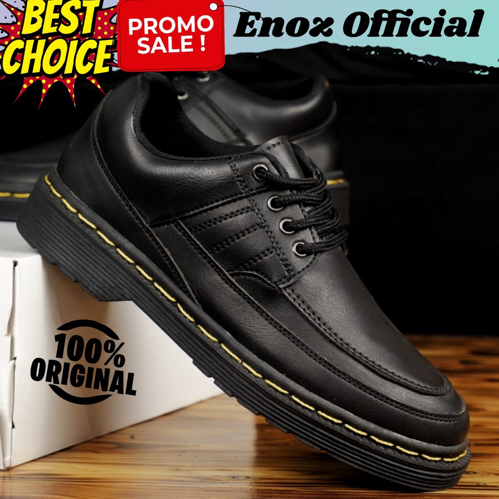 Sepatu Formal Kerja Penny Loafers Tali Pria Kulit Pu Sinthetic Pantofel Hitam Original Enoz Poda