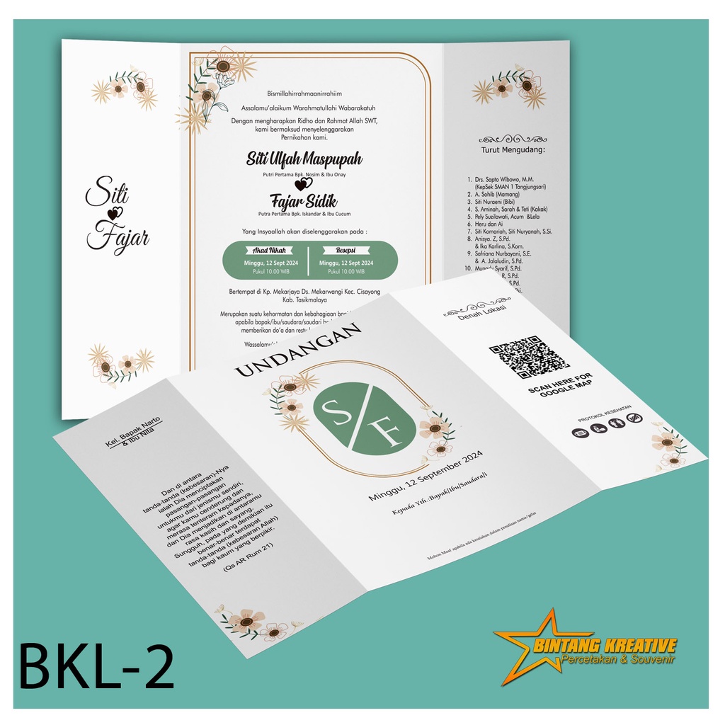 Undangan Pernikahan lipat 3 Jasmien,simple Elegant