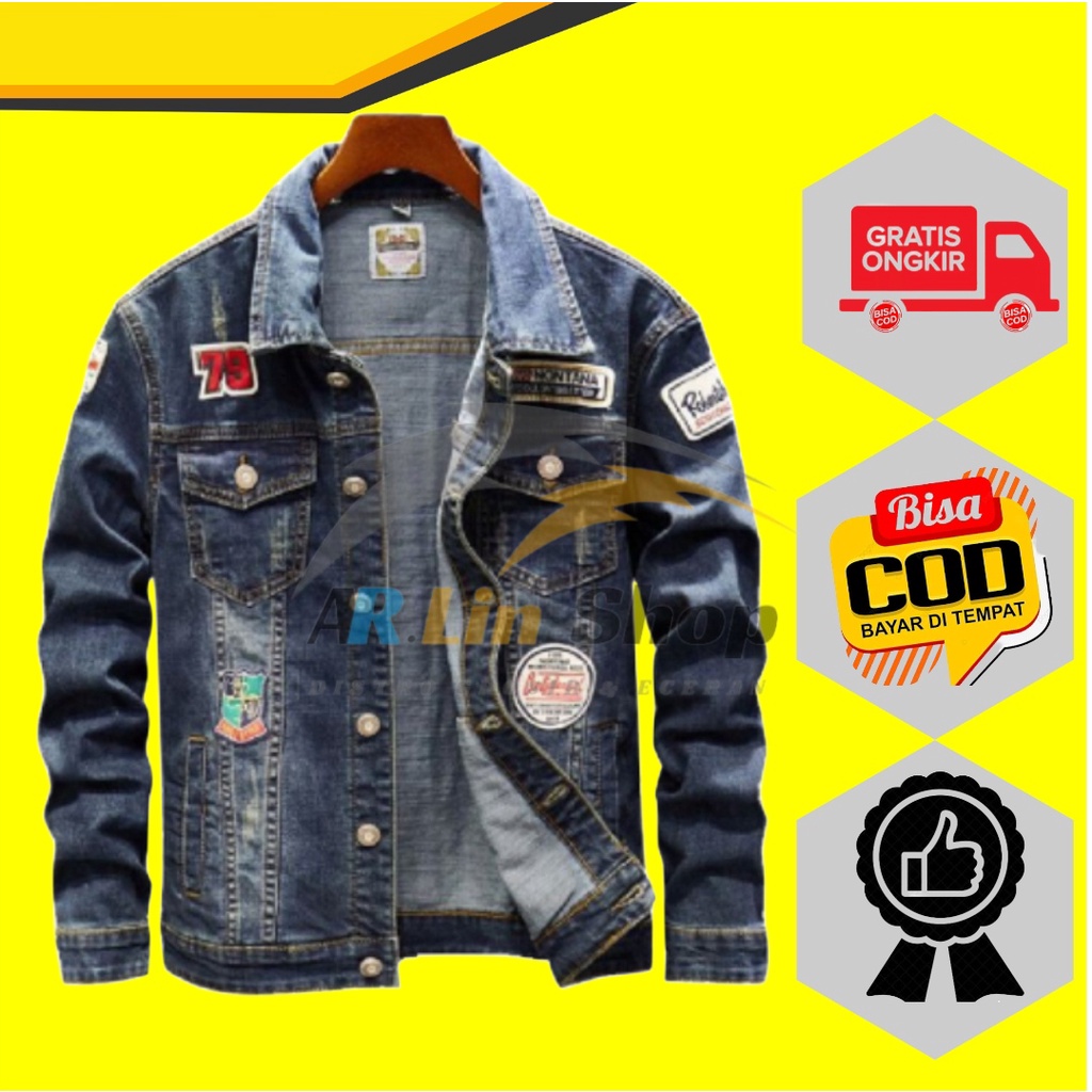 COD Jaket Denim Jeans Sobek Cowok Jacket Pria Jeket Emblem Keren Original Model Terbaru Distro Bandu