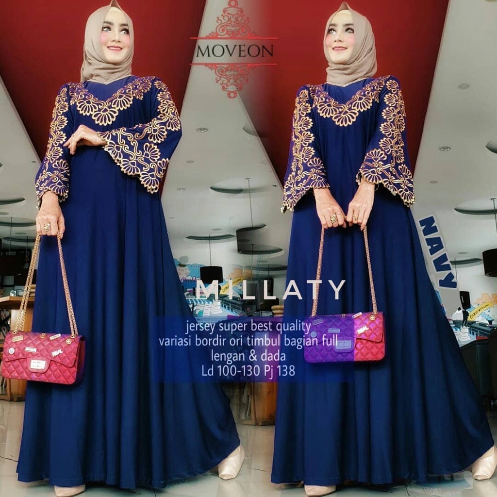 Millaty Maxy Muslim Jumbo Dress Kondangan Gamis Bordir Super Jumbo Wanita xxxl Ld 130cm Baju Lebaran Terbaru Dres Jersey Abaya Warna Hitam Purple Mocarose Botol Navy Gamis Polos Tebal Premium Dreses Arabian