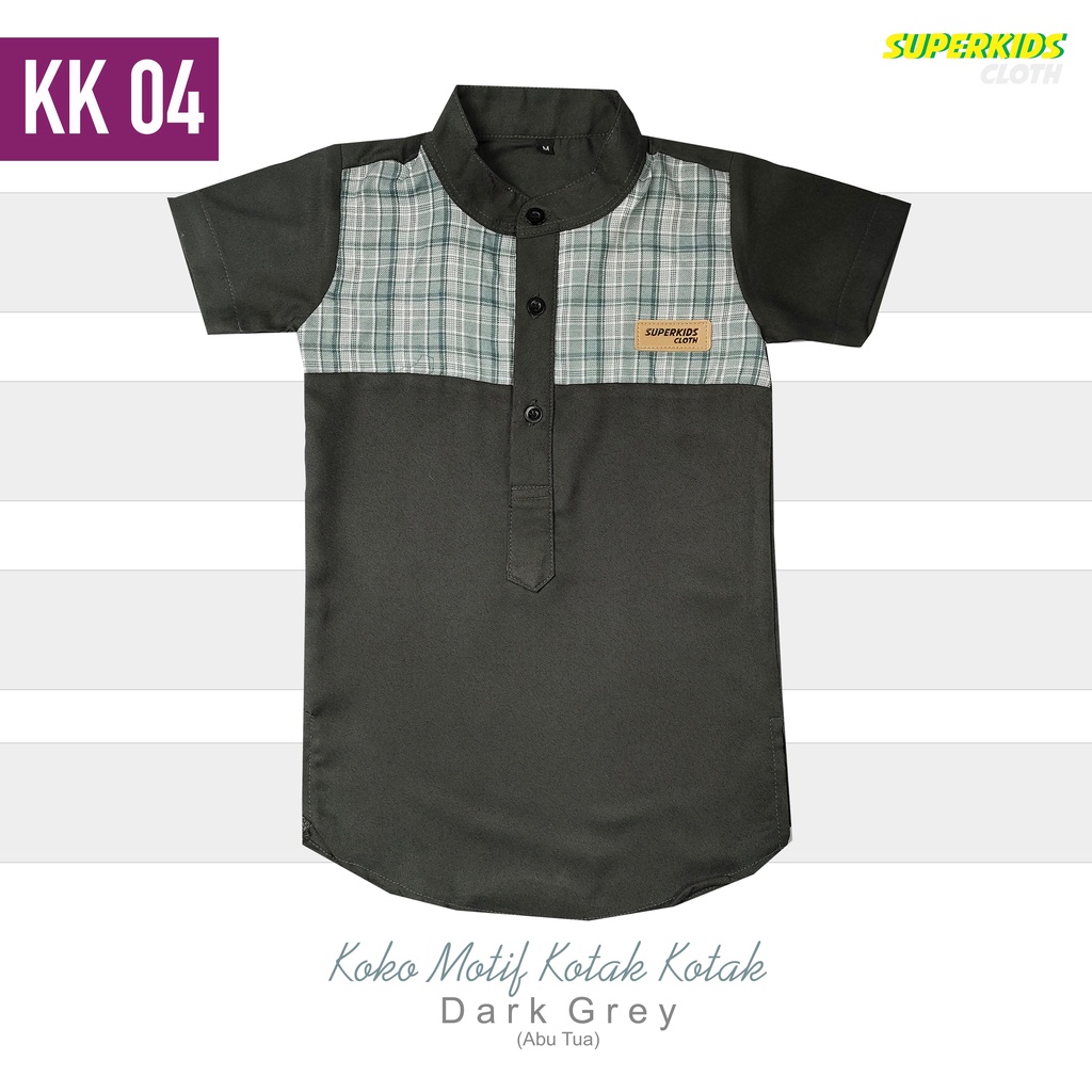 Baju Muslim Koko Anak Laki-Laki Kotak-Kotak Abu Tua SUPERKIDSCLOTH 1-10 Tahun