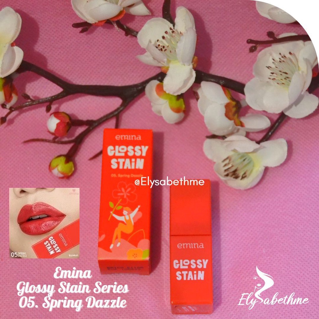 ✿ELYSABETHME✿ ˜”*°• emina •°*”˜. emina glossy stain lip lipgloss lipstick cair tekstur ringan mudah di blend