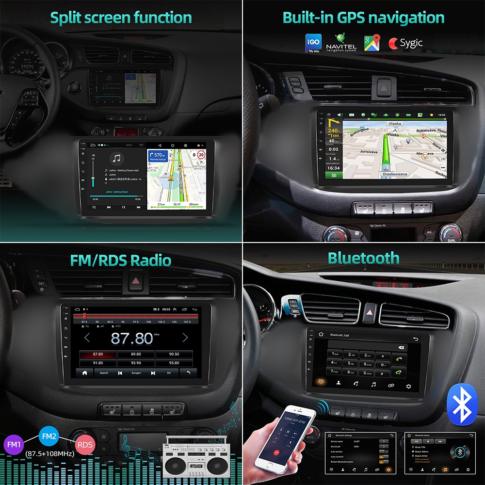 4+32G Universal Android Head Unit Untuk Semua Double Din Mobil 7/9/10 Inch IPS Screen Android 12 Mobil Radio Multimedia Player GPS Navigation Support WIFI/GPS/Mirrorlink/Split Screen/DSP/Tombol Stir Control/Carplay/Android Auto