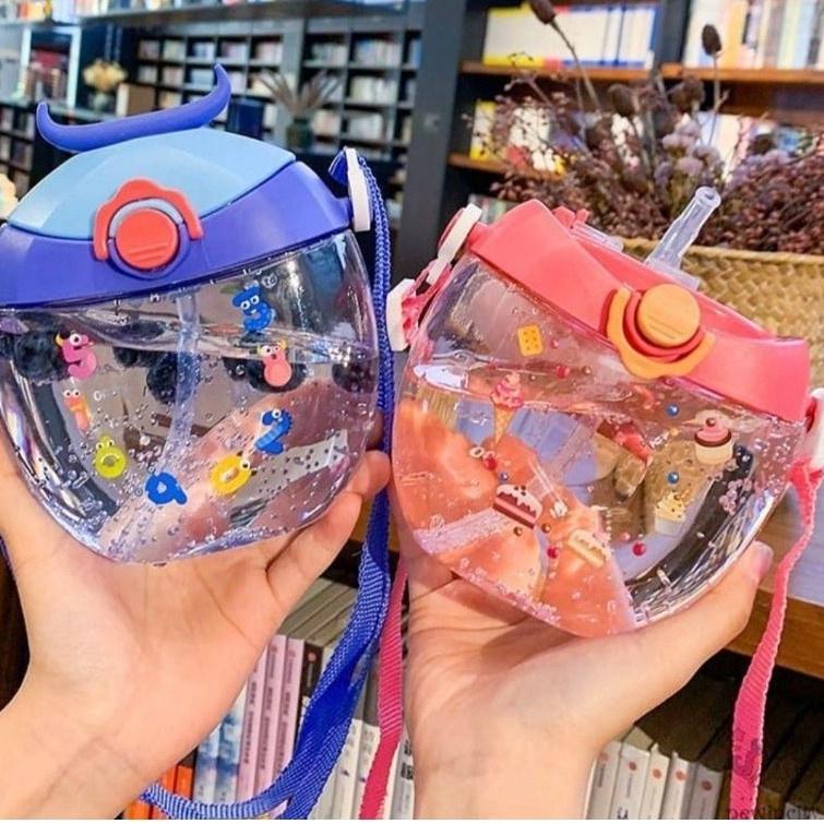 ◊ BIG DISCOUNT KADO ANAK LUCU Botol Minum Anak Karakter Cow Donat Bottle Minum Sedotan Tali Panjang 