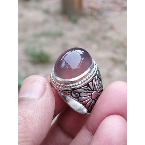 cincin akik kecubung lavender batu raja serat kura ungu terong natural