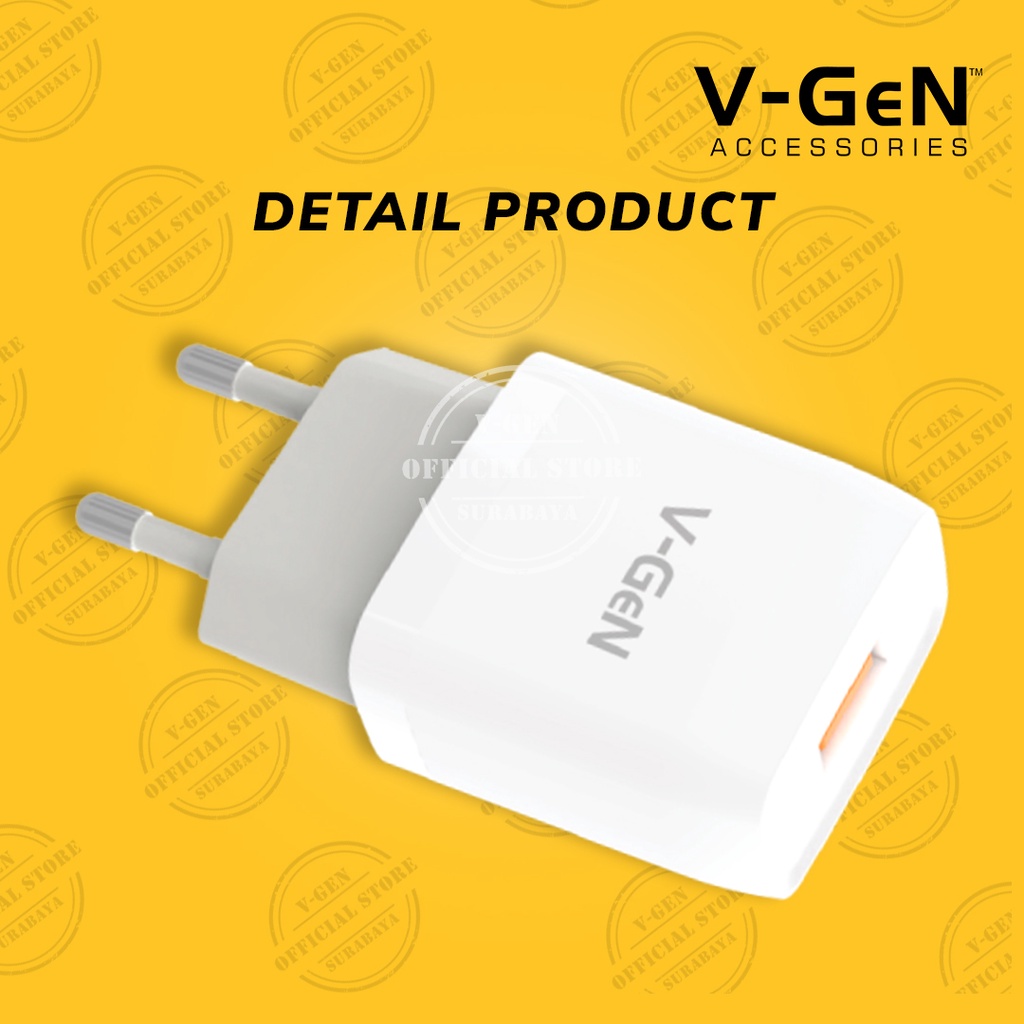 Adaptor Charger V-GeN VTC1-21 2.4A 1 Port USB Travel Charger VGEN