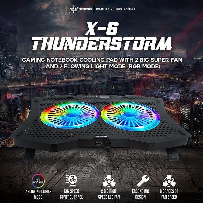 Cooling pad COOLER PENDINGIN notebook LAPTOP Gaming Nyk X-6 Thunderstorm rgb 2 fan - Nyk x6