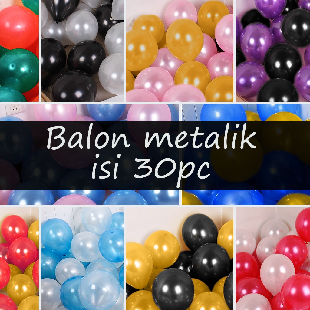 [30pcs] Balon Ulang tahun Latex METALIK 2 WARNA WARNI MIX COLOR