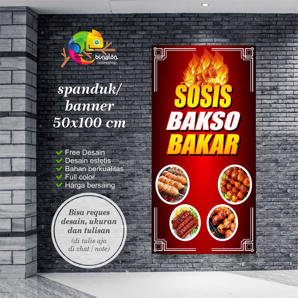 Spanduk Banner 50x100 Cm Spanduk Sosis Bakar, Baso Bakar