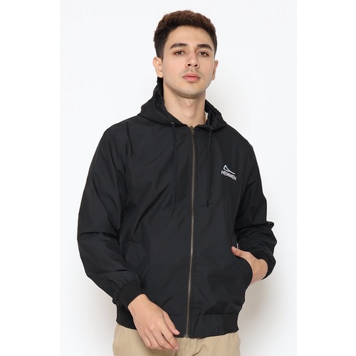 HEMMEH Jaket Parasut Hoodie Hitam Polos
