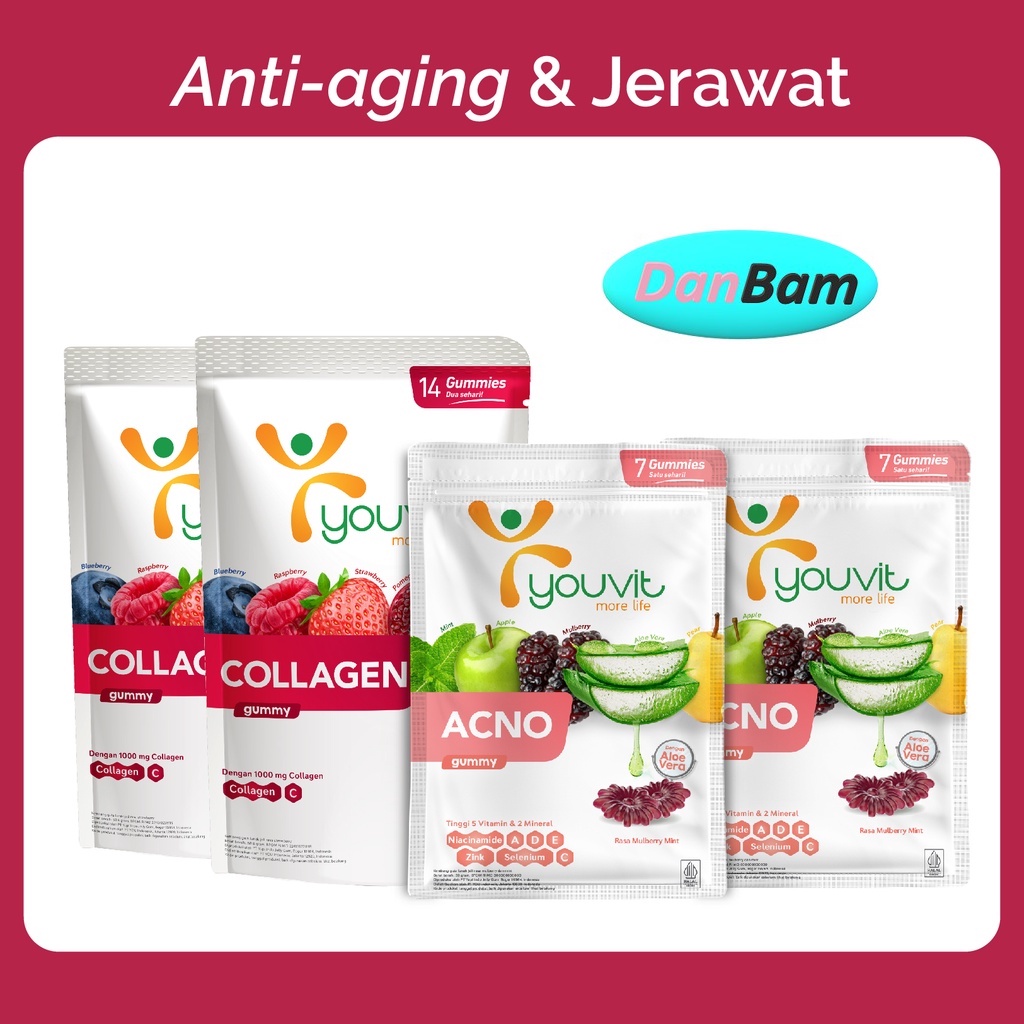 Youvit VERISOL®️ Bioactive Collagen Peptides®️ &amp; AcNO 14 Hari dengan Niacinamide, Aloe Vera untuk Kulit dan Jerawat
