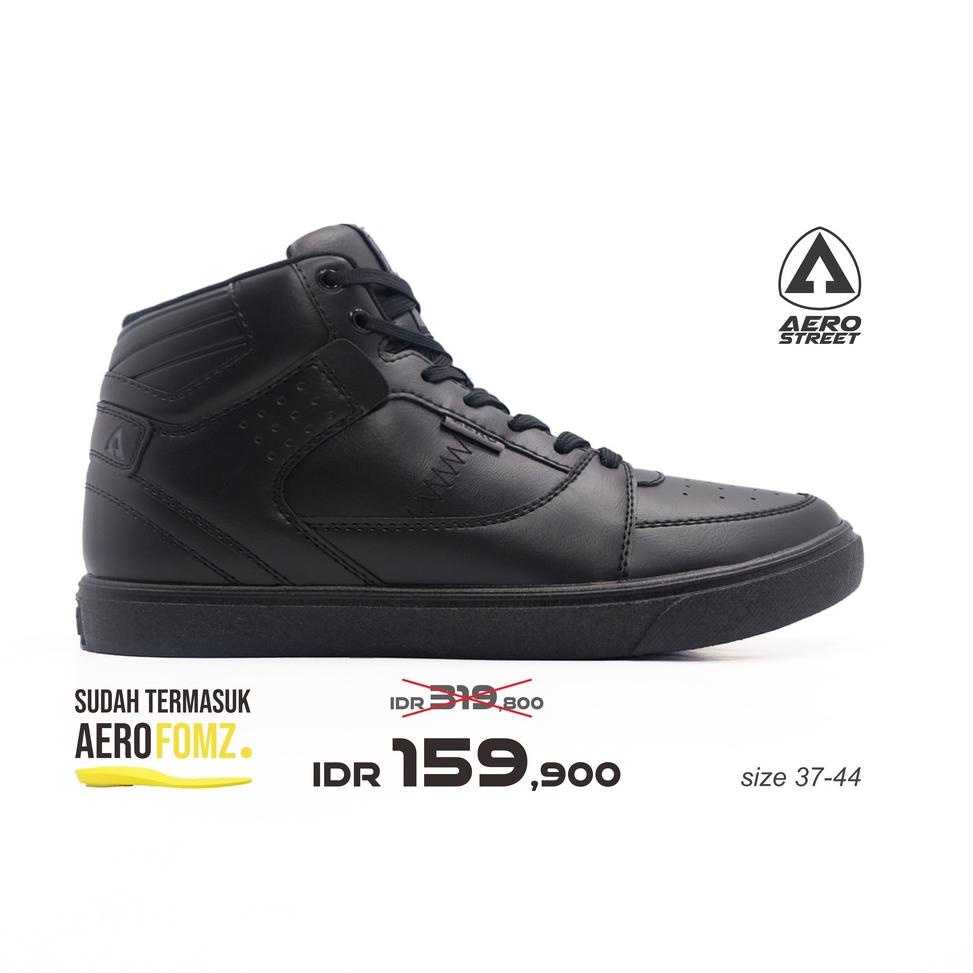 TERPERCAYA Aerostreet 37-44 Hoops High All Black - Sepatu Sneaker Sport