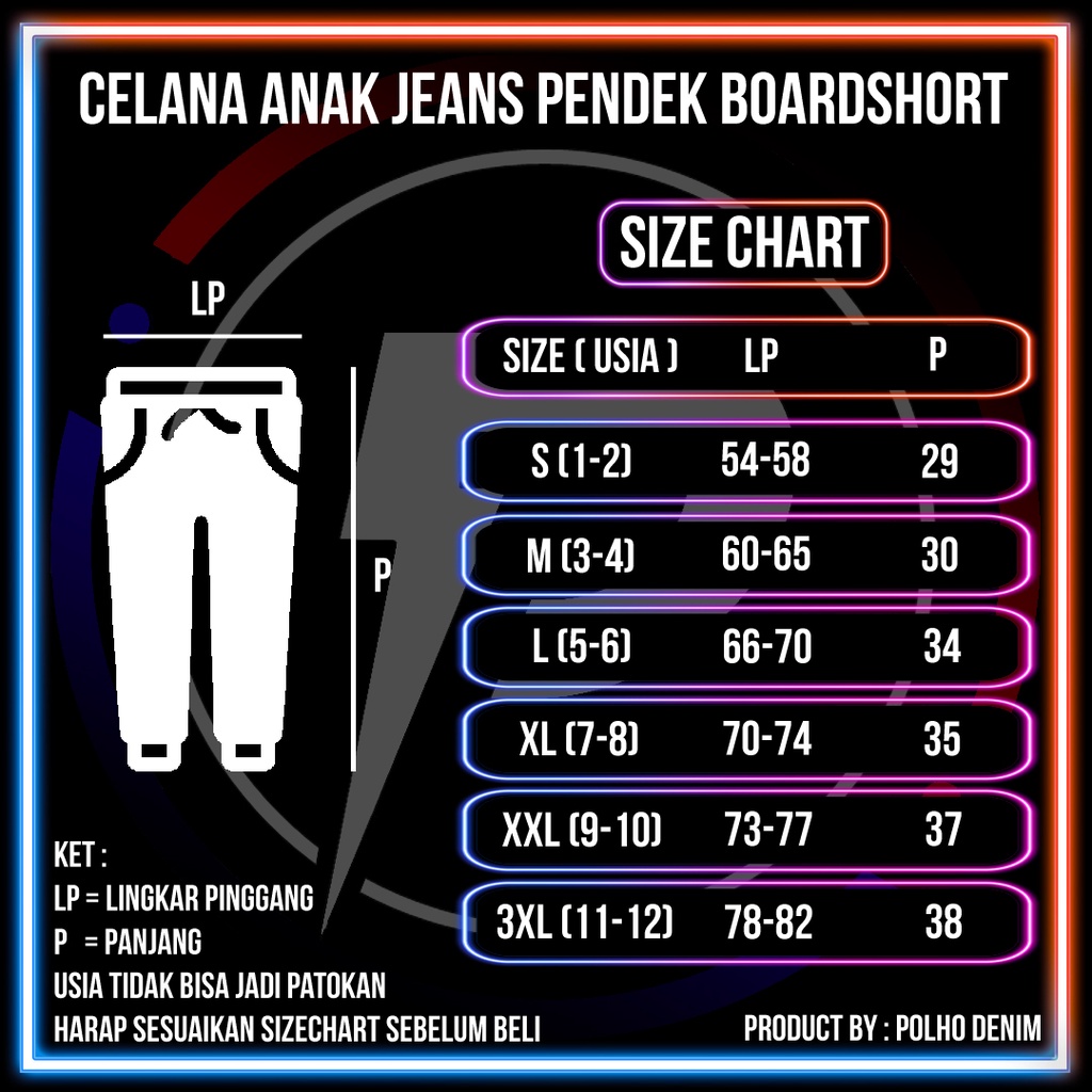 Celana Jeans Anak Pendek Cargo Boardshort usia 2-12 tahun by POLHO DENIM