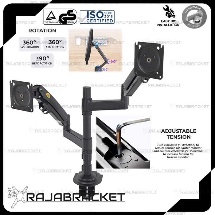 Bracket Monitor 22 - 32 inch, Full Motions Dual Arm Monitor Gas Spring Stand Desk Mount NB H180