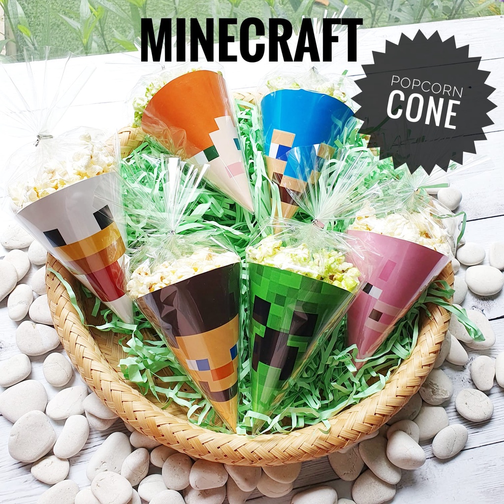 

Minecraft Popcorn Cone + Plastik Tempat Popcorn Label Souvenirs Hampers Camilan Snack Kado Gift