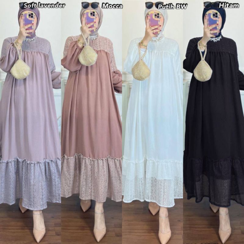 LARASATI DRESS BEST SELLER GAMIS BROKAT KOMBINASI TERLARIS DRESS RAYA KEKINIAN