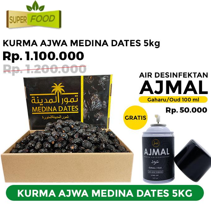 

Kurma Ajwa Medina Dates Kualitas Super 5Kg Free Air Disinfectan Ajmal Tokosimbah00