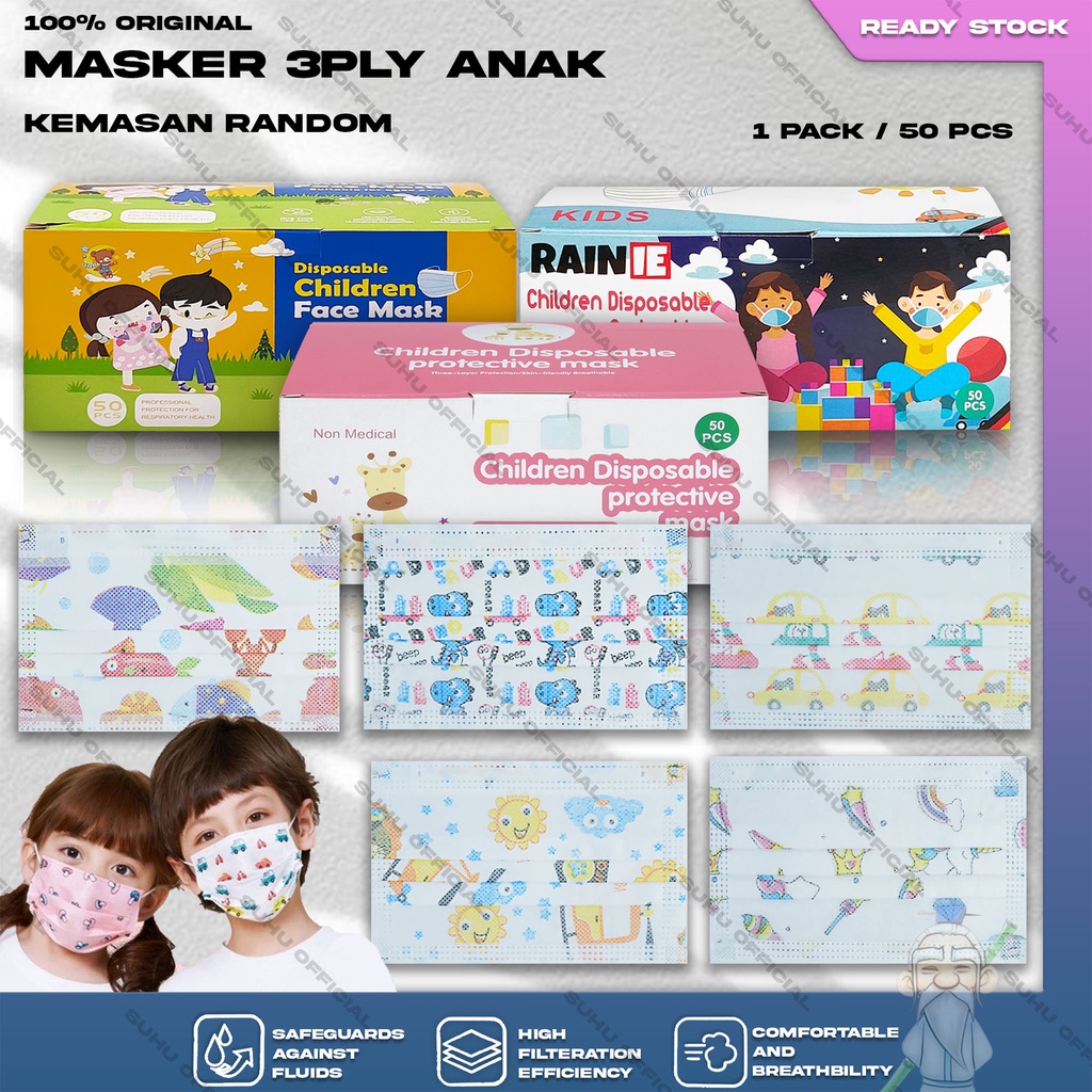 ❤️ SUHU ❤️ Masker Anak 3Ply Isi 50Pcs Motif Mix Cowok Cewek Karakter Kartun Surgical Mask