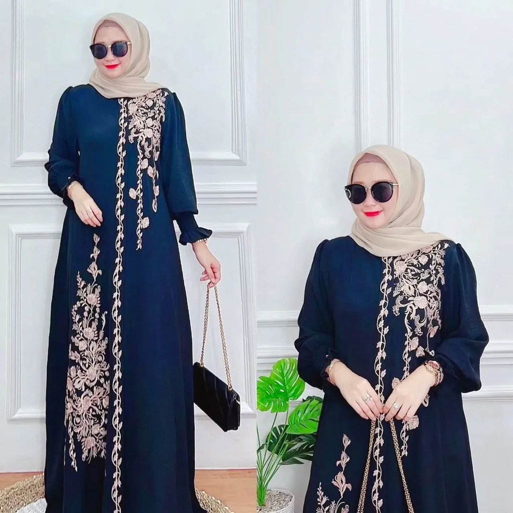 COD Naysila Dress Crincle Airflow Mix Bordir Premium Prianka Dress Gamis Malaysia Dress Ceruty Babydoll Baju Kondangan Wanita Gamis Simple Mewah